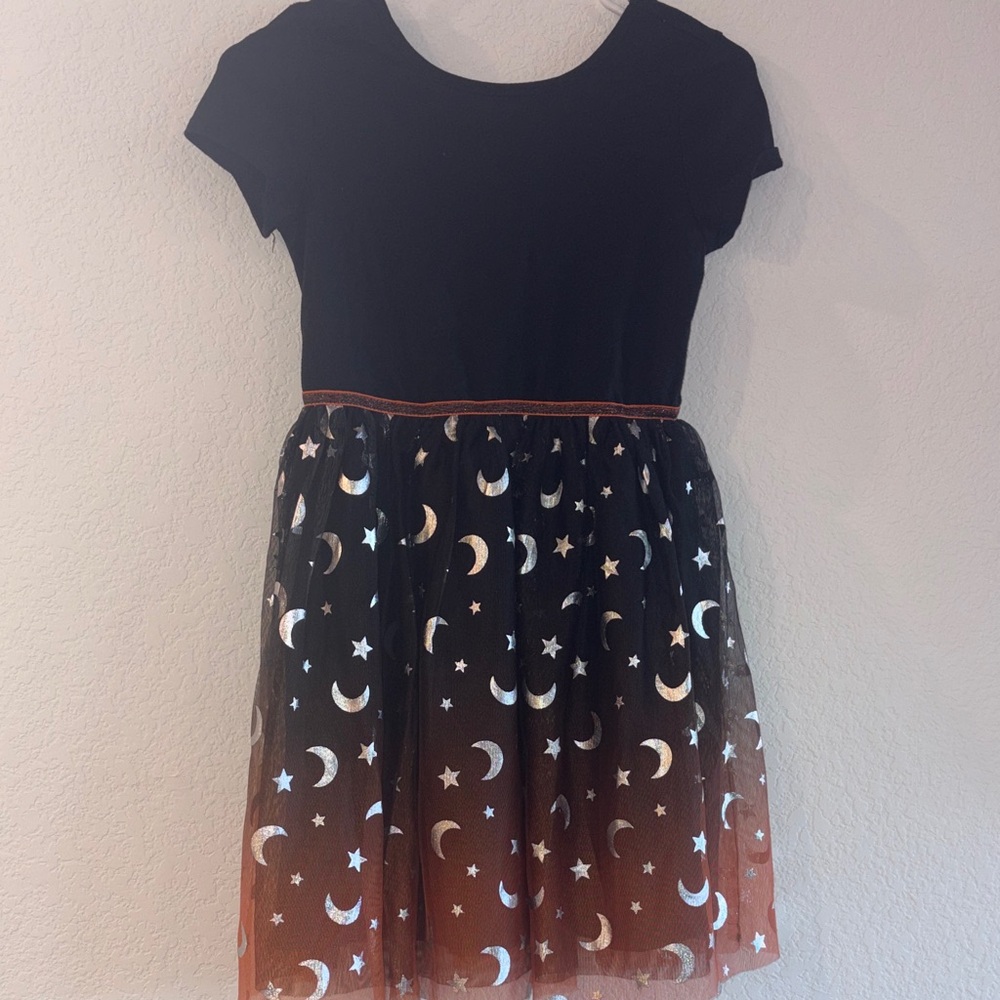 Black and Orange Kids Dress with Moon and Star Design